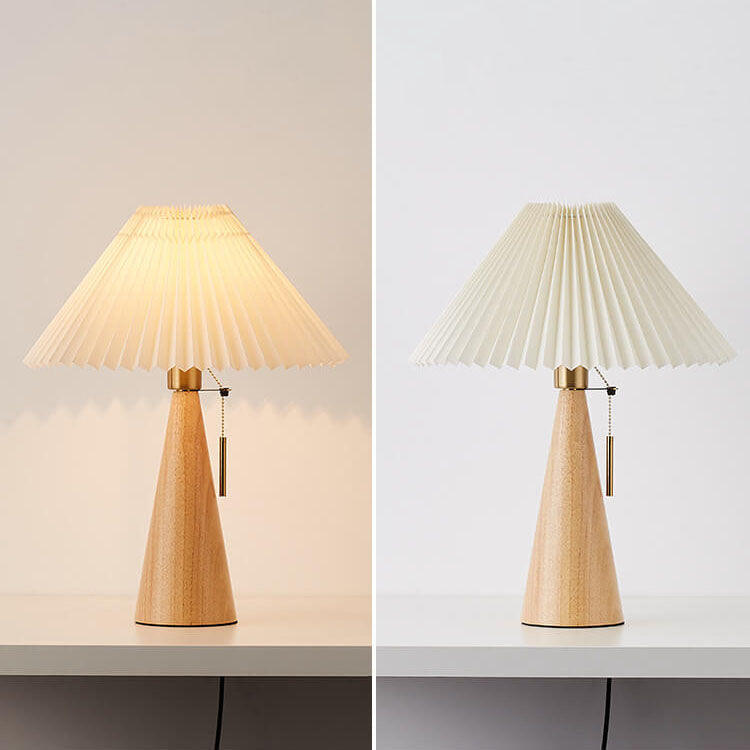 Vintage Japanese Minimalist Pleated Wood LED Table Lamp for Living Room
