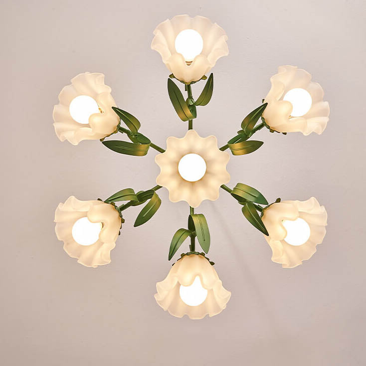 Modern Black Iron & Glass Bell Orchid Chandelier for Living Room 4-9 Lights