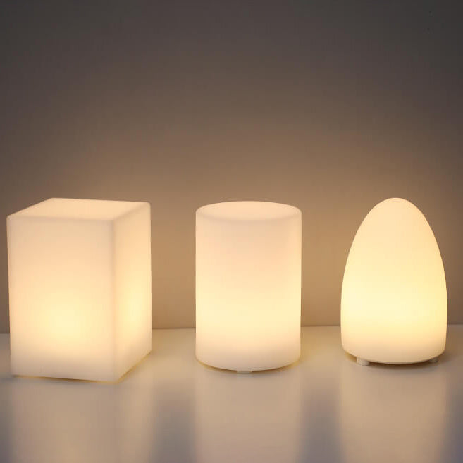 Geometric White Battery-Powered LED Table Lamp for Bedroom Decor