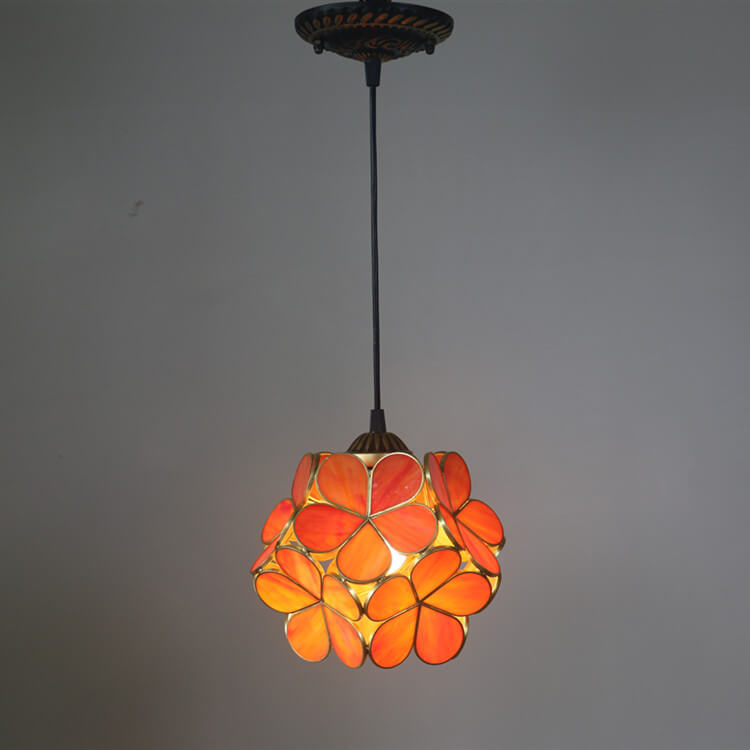 Antique Rose Stained Glass 1-Light Pendant Fixture for Dining Room