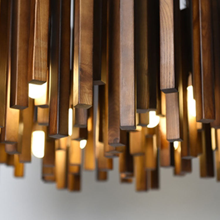 Rustic Wooden 8-Light Rectangular Island Chandelier for Dining Room