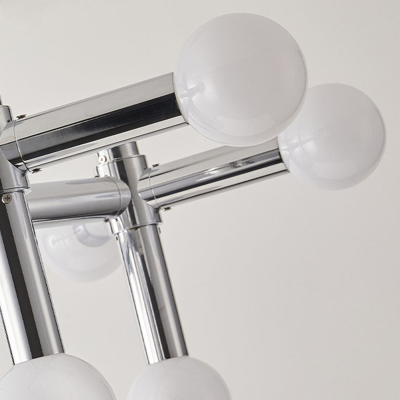 Mid-Century Modern Silver Iron 10-Light Glass Ball Chandelier for Living Room