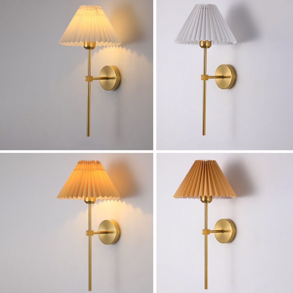 Antique Beige Pleated Fabric Shade Wall Sconce Lamp for Bedroom Decor
