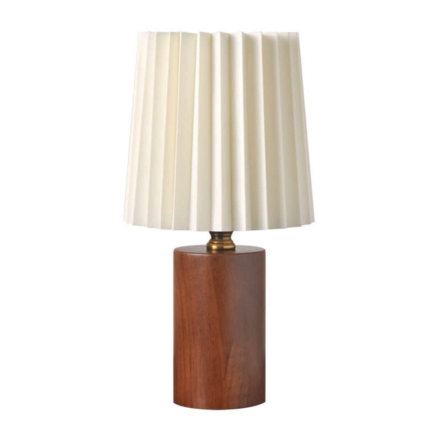 Elegant Vintage Korean Pleated Column Table Lamp with Solid Wood Base