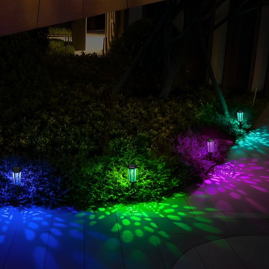 Colorful RGB Hexagon Hollow Solar Stake Light for Outdoor Landscaping