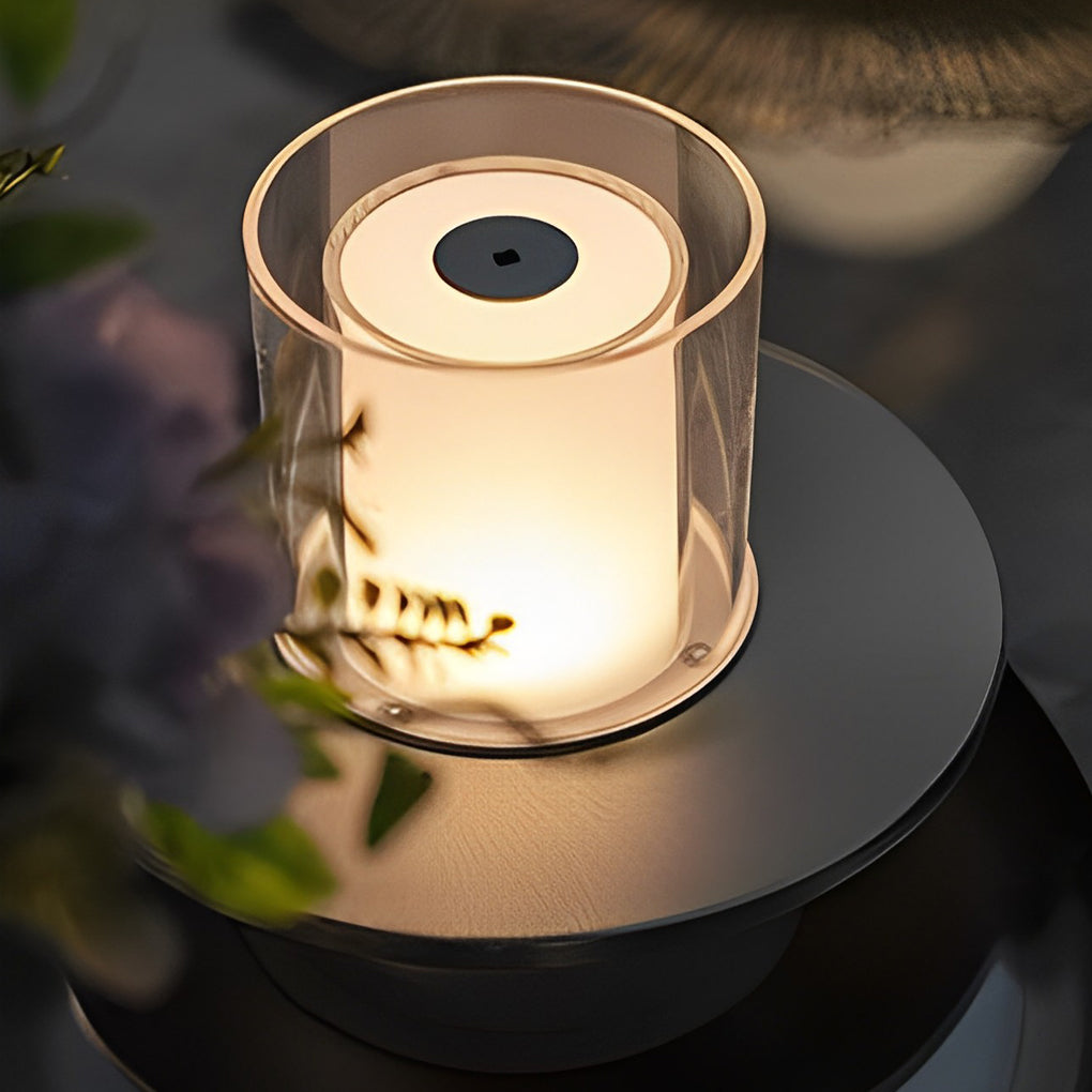 Elegant White Cordless Cylinder Table Lamp with Dish Base for Home Decor