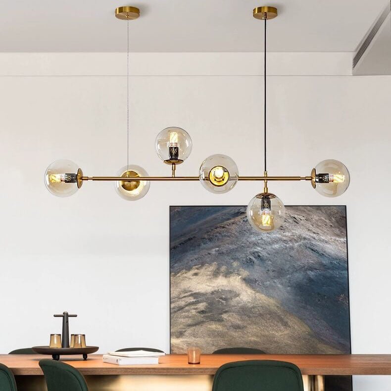 Vibrant Nordic Minimalist 6-Light Glass Orb Chandelier for Kitchen Island