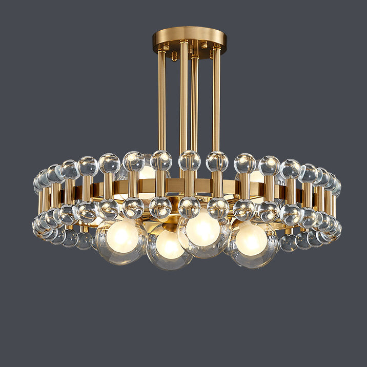 Modern Gold Finish Chandelier with Colorful Glass Shades for Living Room