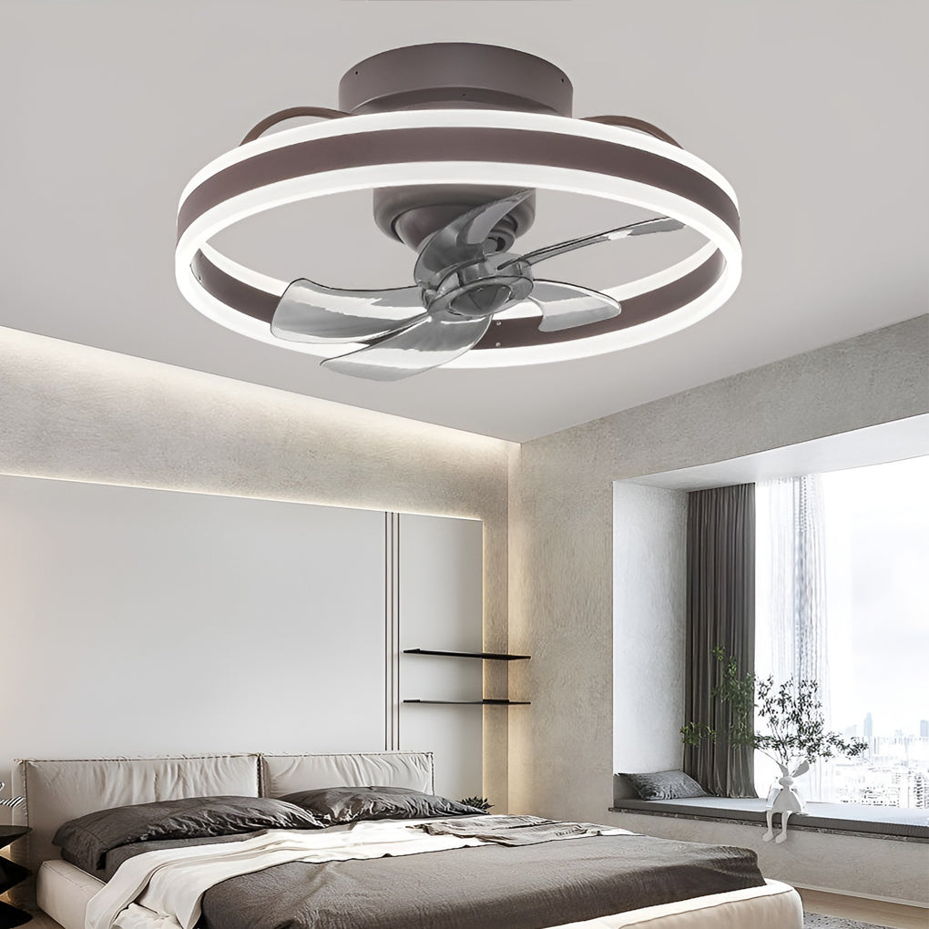Modern White Round LED Ceiling Fan Light with 360° Rotation for Living Room