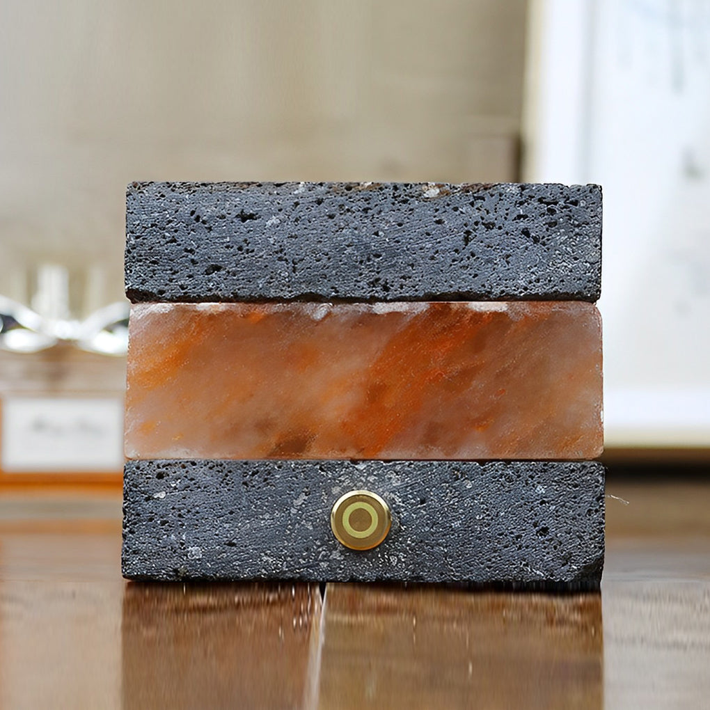 Rustic Volcanic Brick Mini Cordless Table Lamp for Bedroom or Office