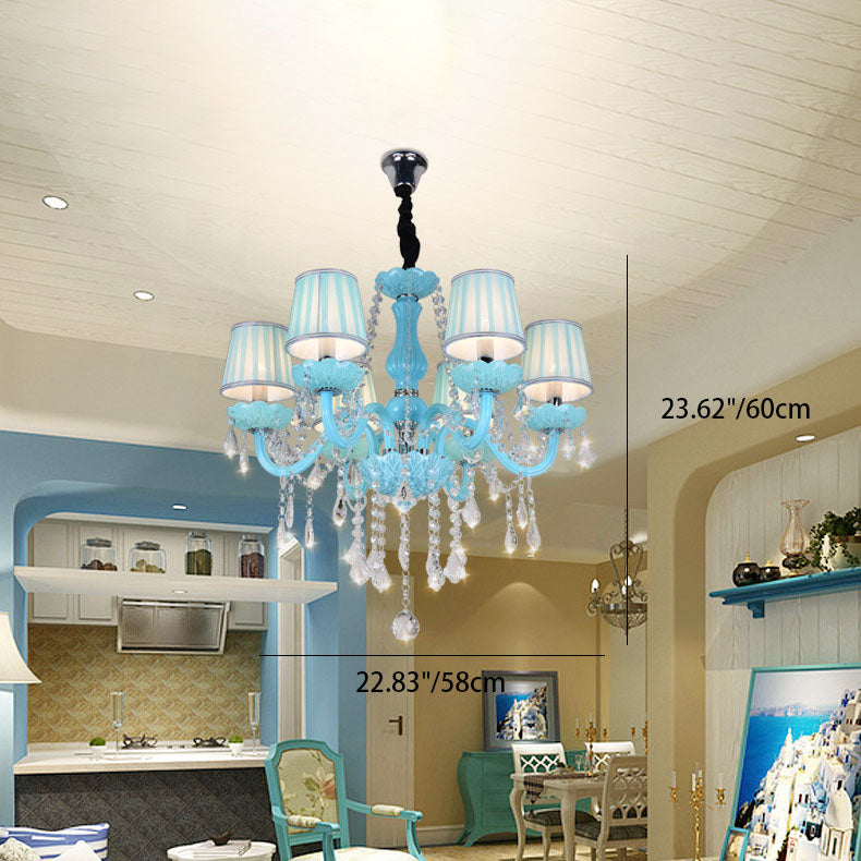 Coastal Crystal Glass Round Chandelier for Living Room, 6/8 Lights