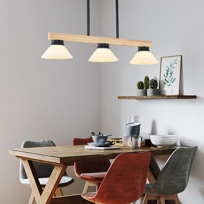 Nordic Pine Wood Cone Pendant Chandelier for Kitchen Island Lighting