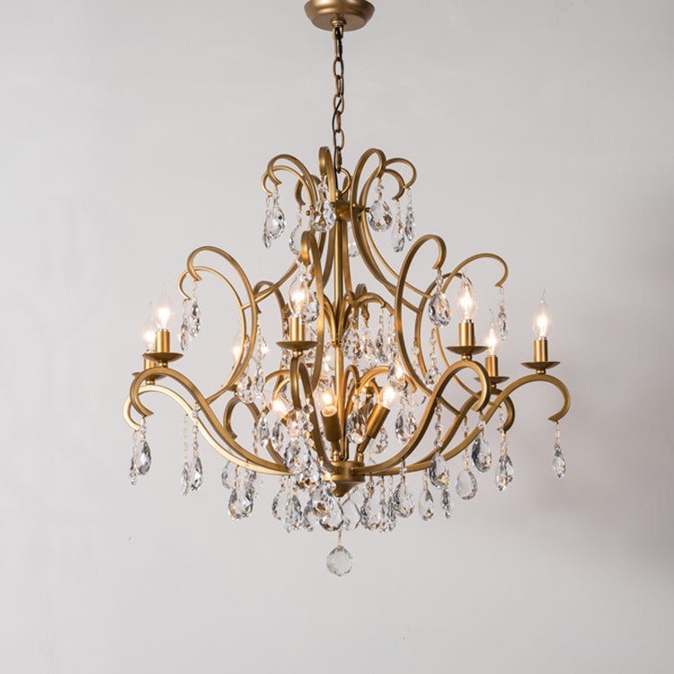 Classic French Crystal Candelabra Iron Chandelier for Living Room Elegance
