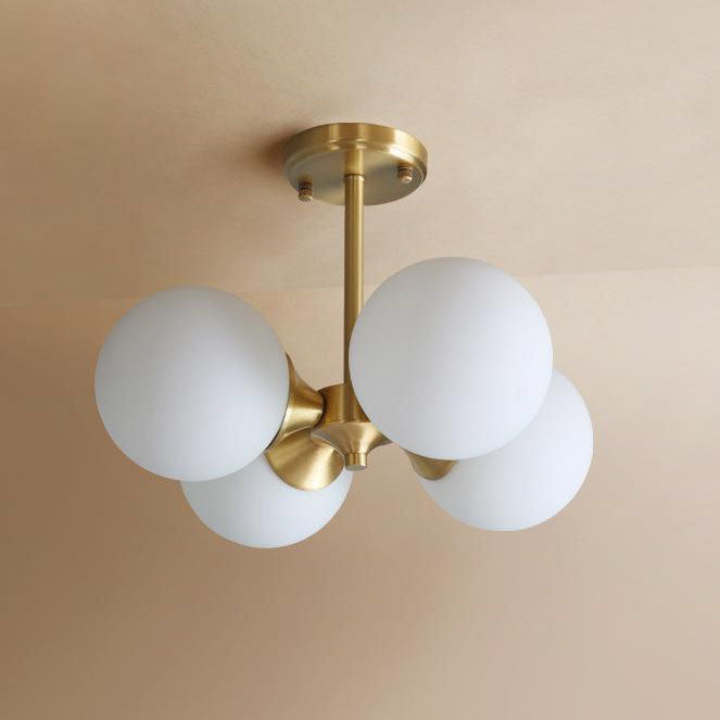 Stylish Mid-Century Modern 4-Light Gold Glass Globe Chandelier for Living Room