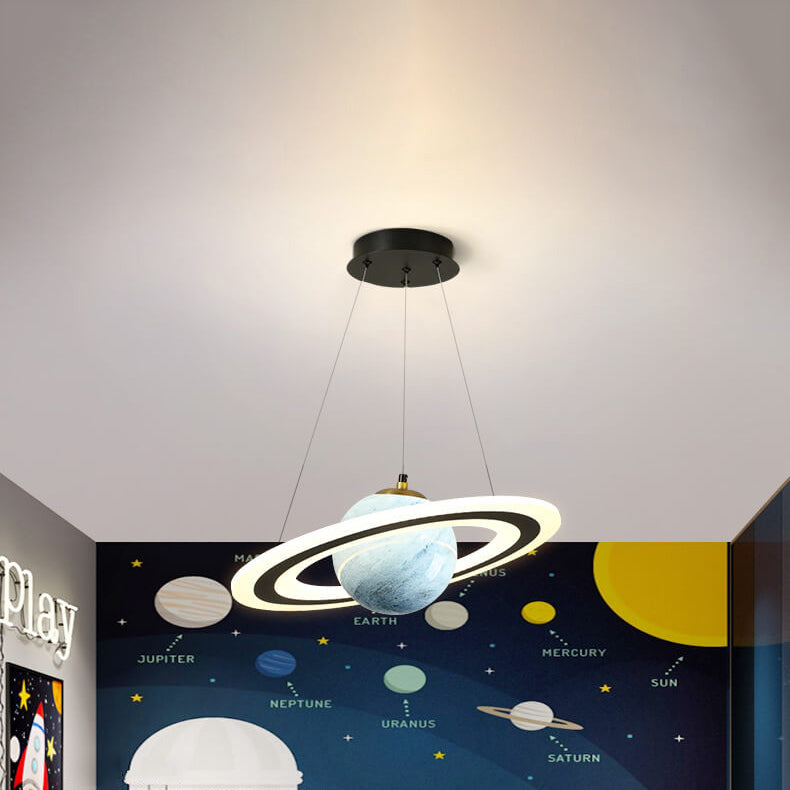Contemporary Kids Planet Circle LED Chandelier for Playroom or Bedroom