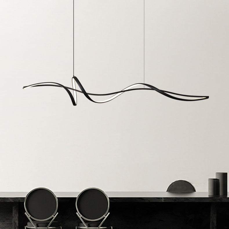 Sleek Aluminum LED Wave Strip Chandelier Light for Dining Room Island