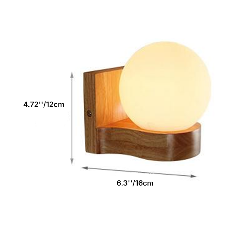 Modern Nordic Rubberwood Glass Ball 1/2-Light Wall Sconce for Bedroom