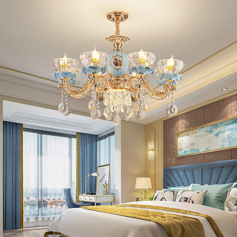 Elegant European Floral Crystal Chandelier in Zinc Alloy for Living Room