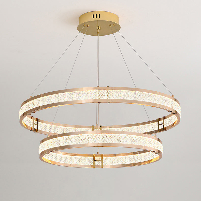 Modern Silver Aluminum Crystal Circle LED Chandelier for Dining Room