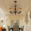 Traditional Tiffany Baroque Bell Alloy Glass 3-Light Chandelier For Living Room