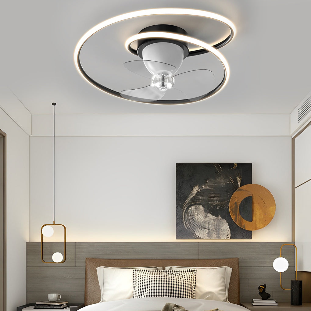Modern White LED Ceiling Fan Light with 360° Rotation & Dimming