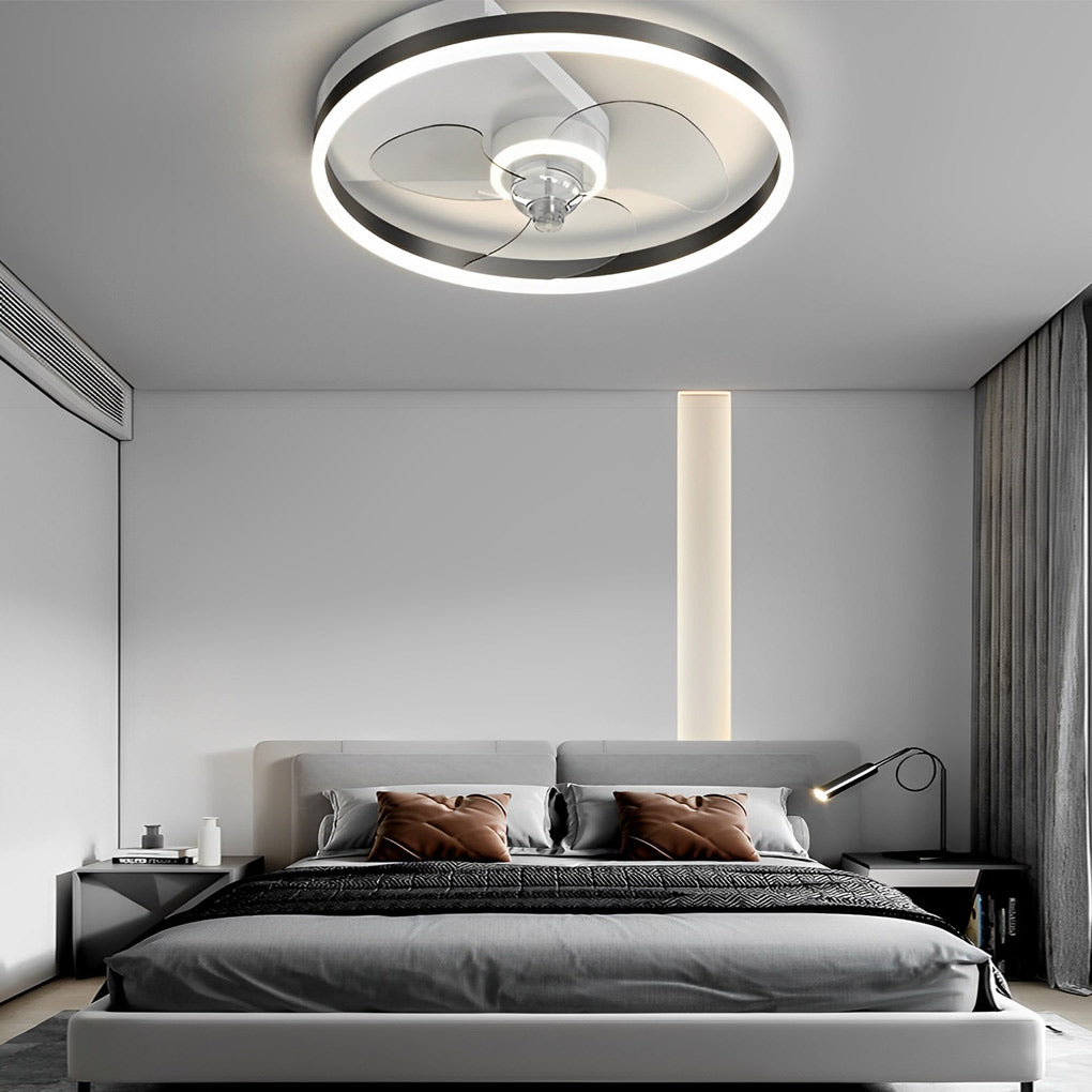 Modern White Bladeless LED Ceiling Fan with Mute Function for Living Room