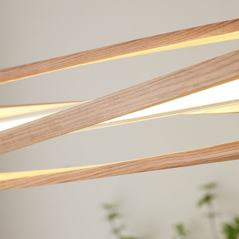Rustic Ash Wood & Brass LED Island Chandelier for Dining Room Elegance