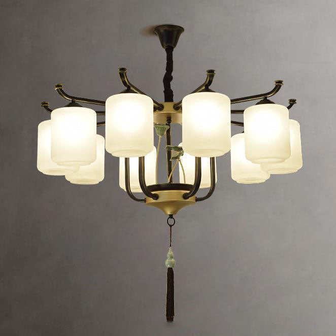 Elegant Traditional Chinese Iron Frame Chandelier with Glass Shade for Living Room