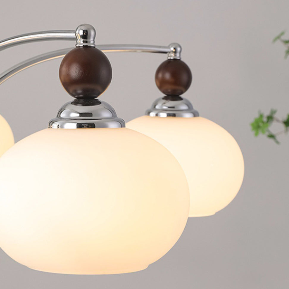 Modern Wood and Glass Round Chandelier for Living Room, 3/5/6/8 Lights