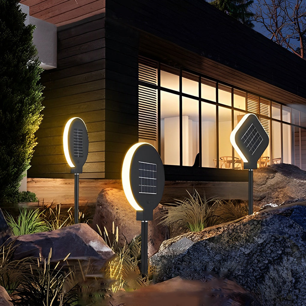 Contemporary Black Circular Solar LED Garden Light for Outdoor Spaces