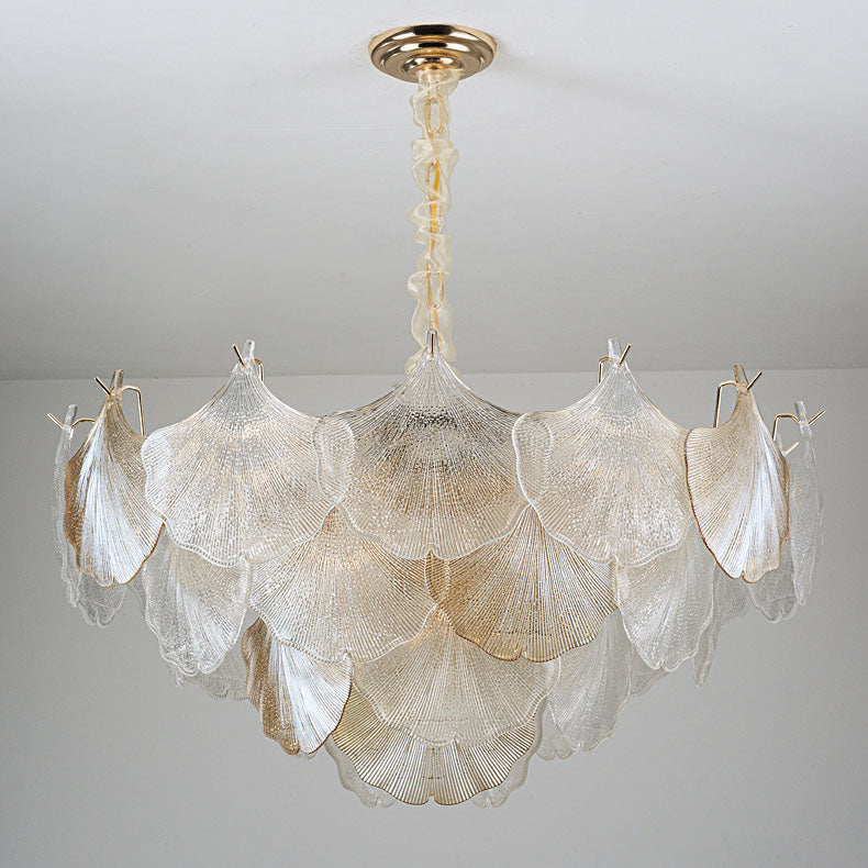 Elegant French Ginkgo Leaf Iron and Glass Chandelier for Living Room