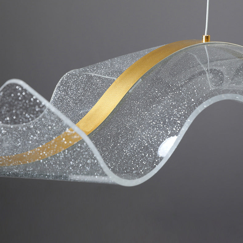 Modern Acrylic LED Island Chandelier | Rectangle Wave Design for Dining Room
