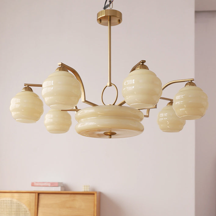 Mid-Century Modern Iron and Glass Orb Chandelier for Living Room 4/6/8 Light