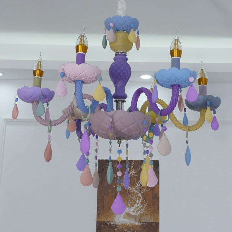 Modern Pink Princess Macaron Glass Chandelier for Kids' Bedroom