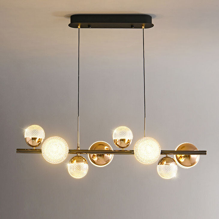 Contemporary Clear Acrylic and Iron Rod LED Chandelier for Kitchen Island