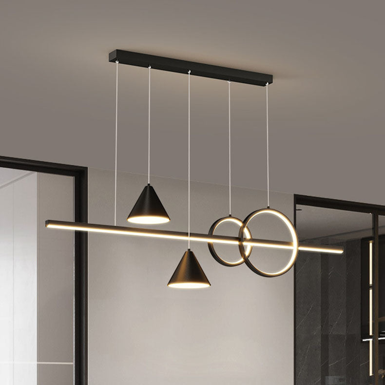 Contemporary Black Iron & Acrylic LED Chandelier for Dining Room Island