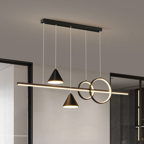 Contemporary Black Iron & Acrylic LED Chandelier for Dining Room Island