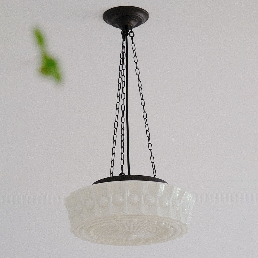 Elegant Black Iron Glass Striped Drum LED Ceiling Light for Living Room