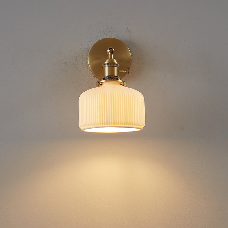 Contemporary White Striped Ceramic Wall Sconce Lamp for Entryway Decor