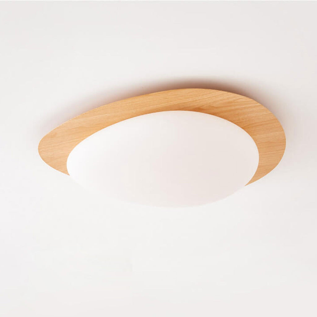 Nordic Oak Wood Grain Pebble LED Flush Mount Light for Living Room