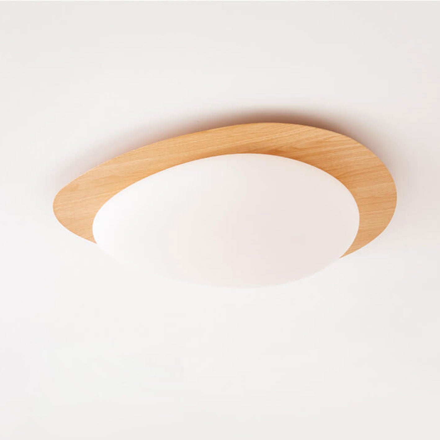 Nordic Oak Wood Grain Pebble LED Flush Mount Light for Living Room