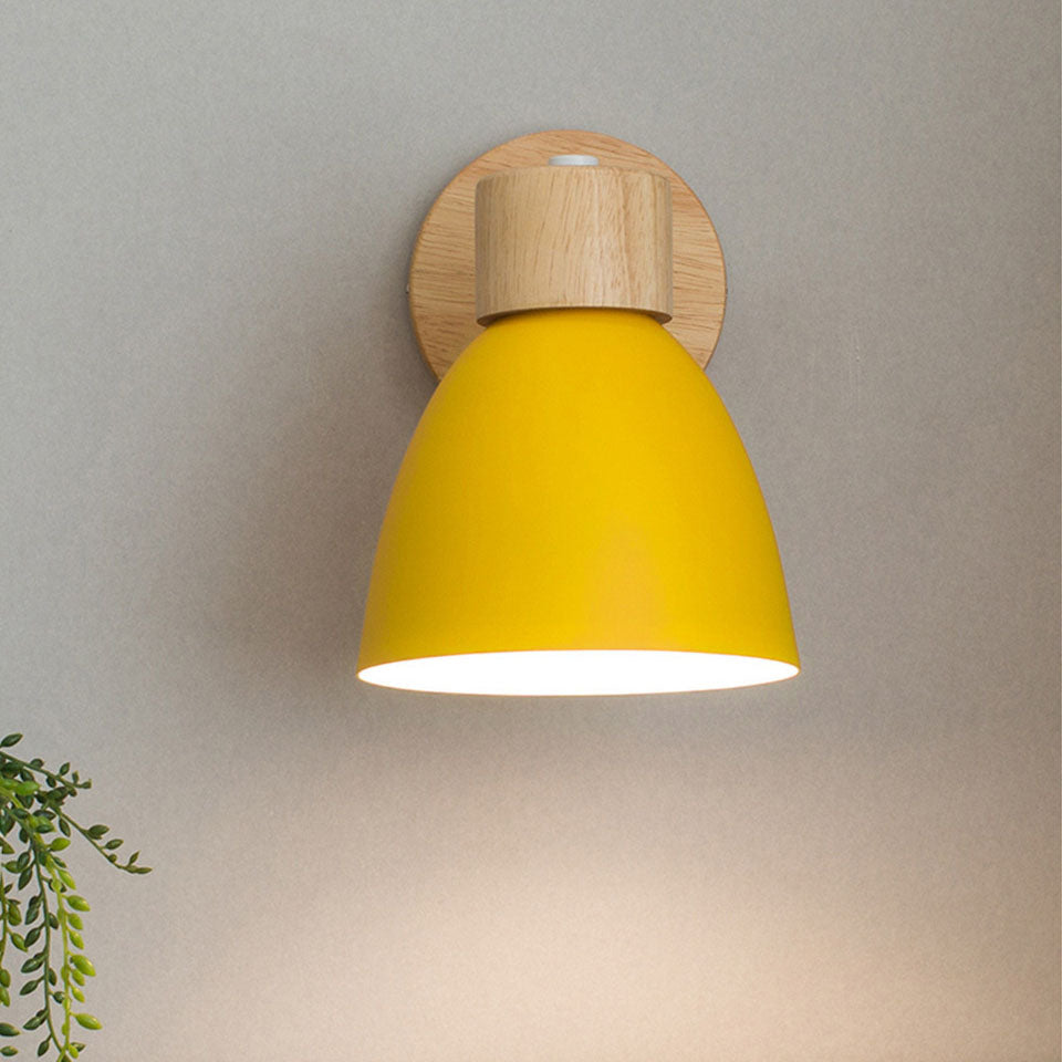 Modern Minimalist Solid Color Macaron Iron Wood Wall Sconce for Bedroom