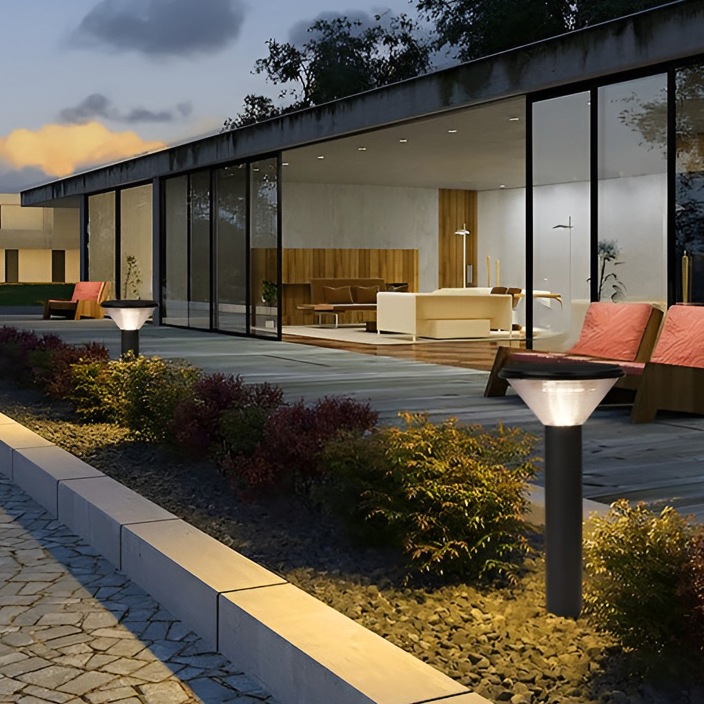 Sleek Black Cylindrical Solar LED Pathway Light for Outdoor Gardens