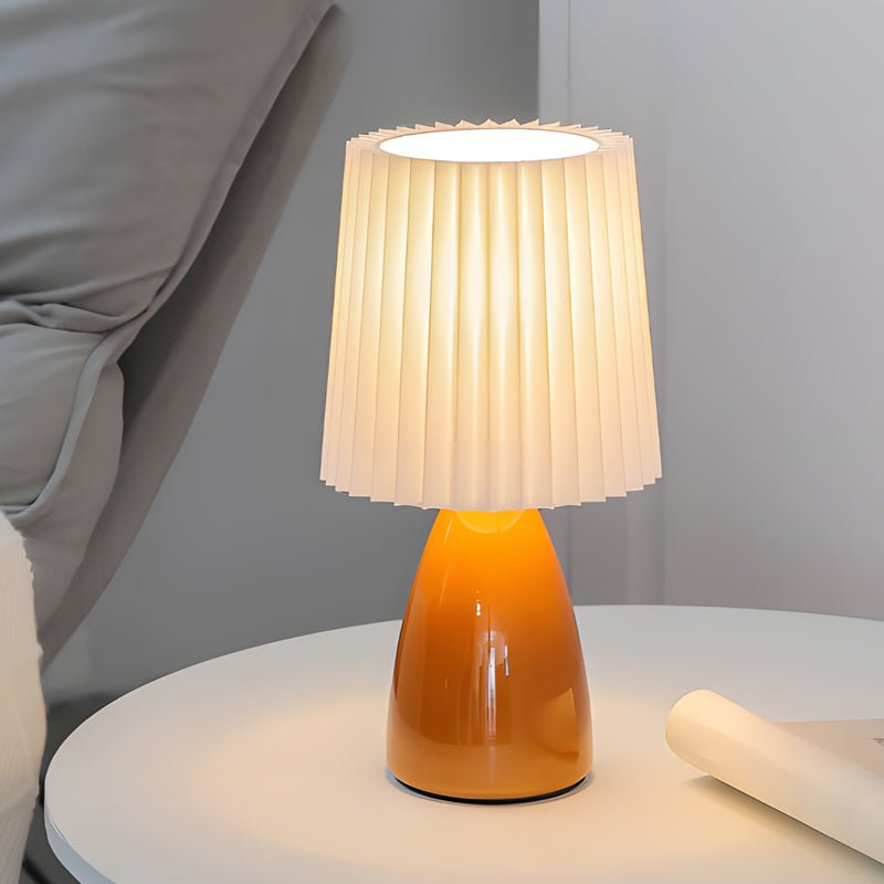Elegant 12-Inch Dimmable Glass Pleated Shade Table Lamp for Bedroom Desk