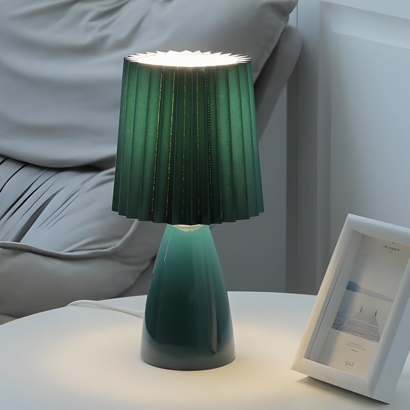 Elegant 12-Inch Dimmable Glass Pleated Shade Table Lamp for Bedroom Desk