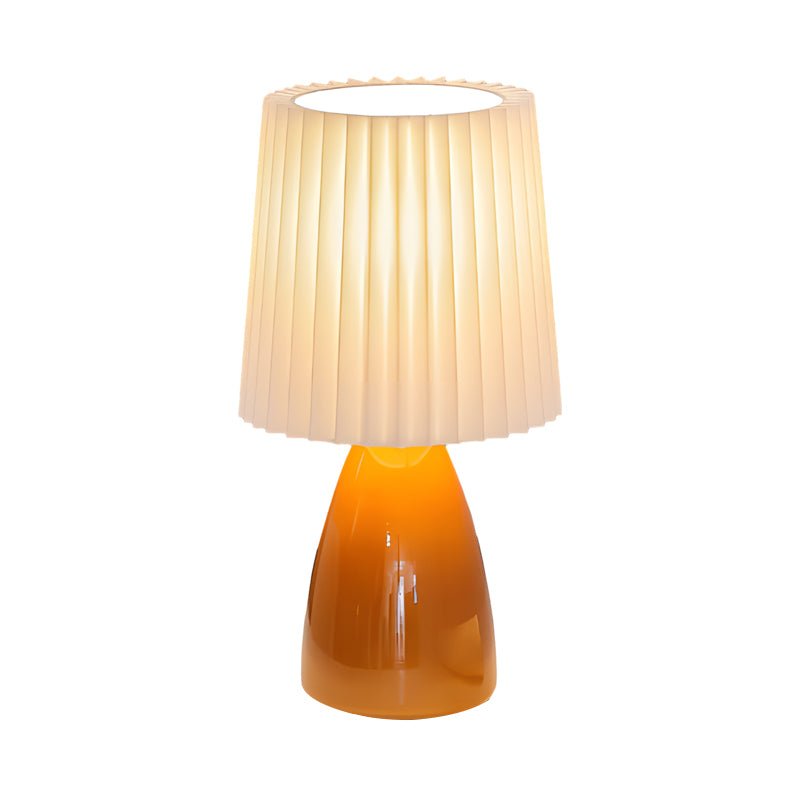 Elegant 12-Inch Dimmable Glass Pleated Shade Table Lamp for Bedroom Desk