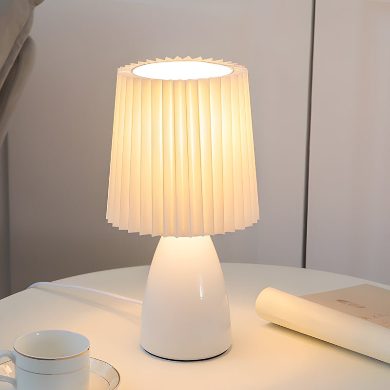Elegant 12-Inch Dimmable Glass Pleated Shade Table Lamp for Bedroom Desk