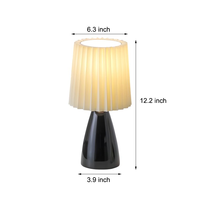 Elegant 12-Inch Dimmable Glass Pleated Shade Table Lamp for Bedroom Desk
