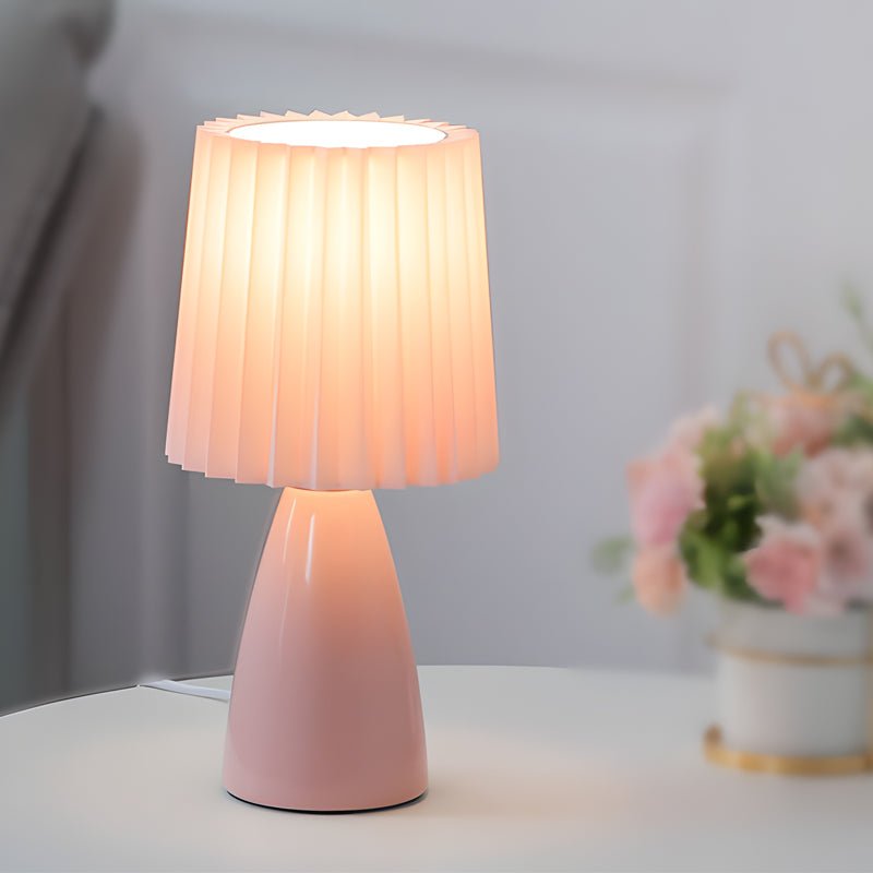 Elegant 12-Inch Dimmable Glass Pleated Shade Table Lamp for Bedroom Desk