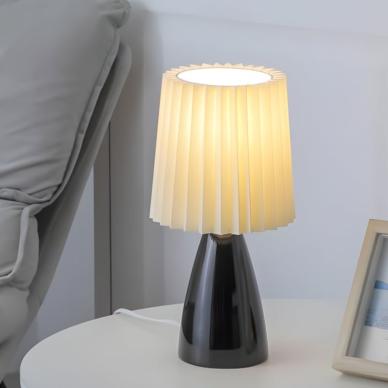 Elegant 12-Inch Dimmable Glass Pleated Shade Table Lamp for Bedroom Desk